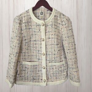 Share Anne Klein Women's Tweed Five Button Blazer Jacket OFF White Size 2